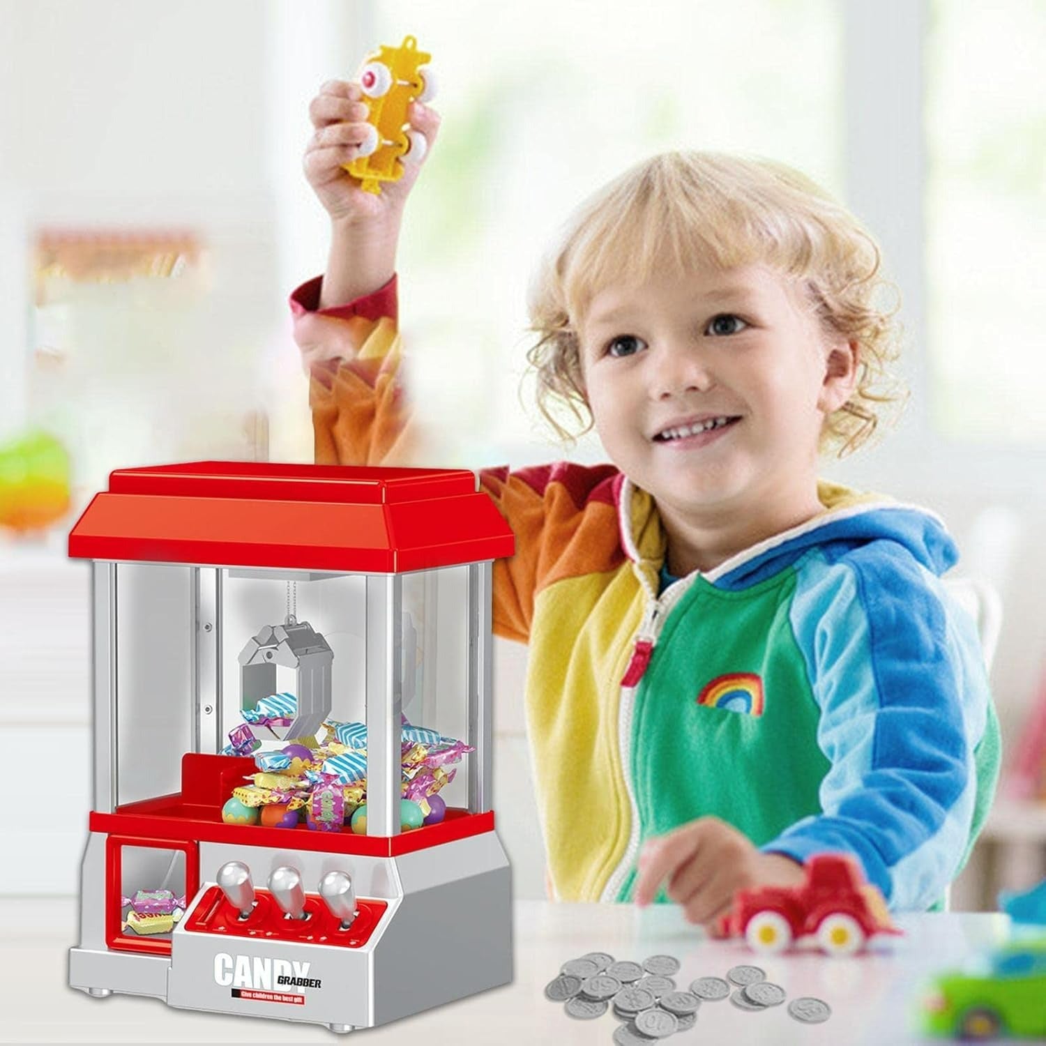 Miniature Candy Grabber with Manual Joystick Control, Retro Arcade Design, and Music & Sound Effects, Safe for Ages 3+