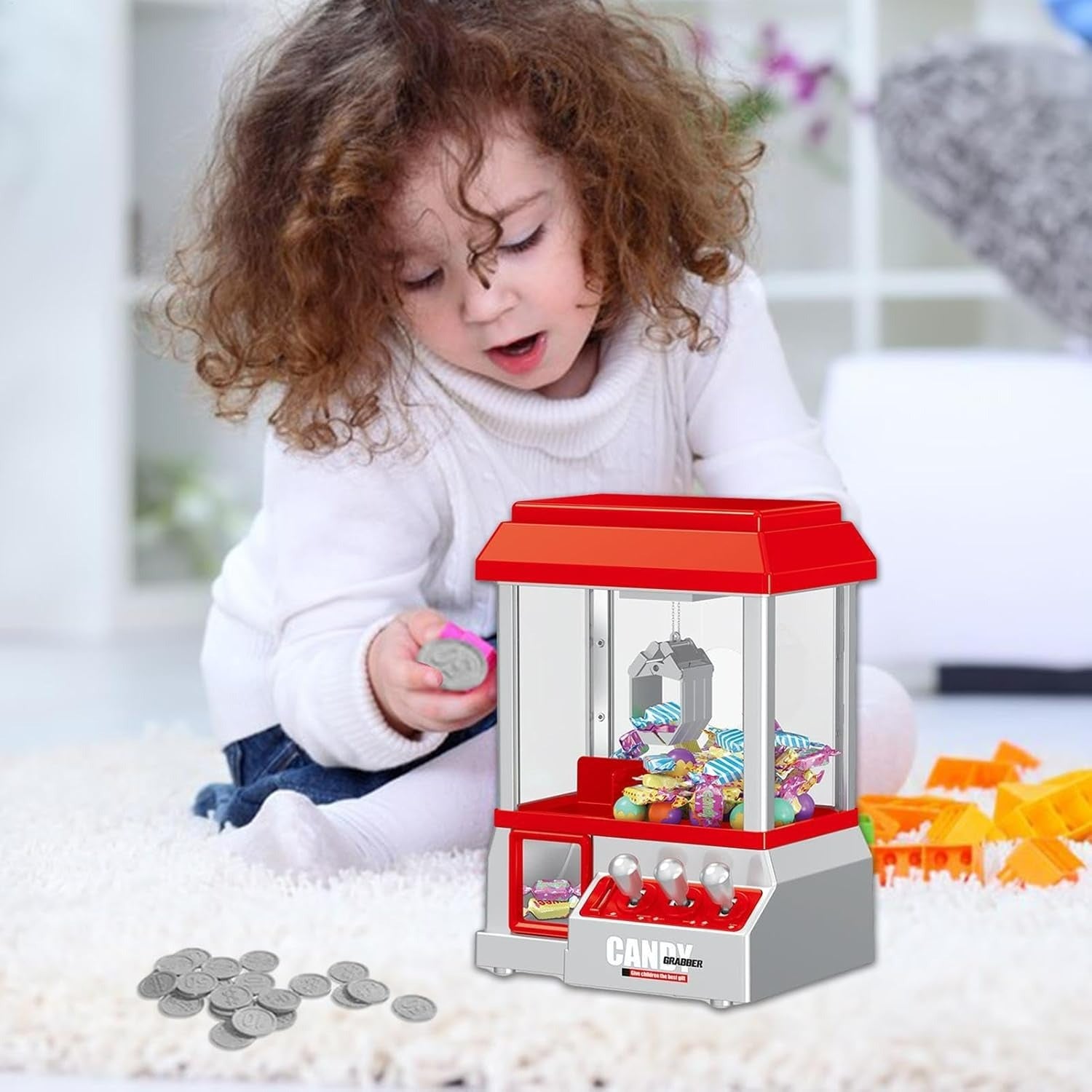 Miniature Candy Grabber with Manual Joystick Control, Retro Arcade Design, and Music & Sound Effects, Safe for Ages 3+