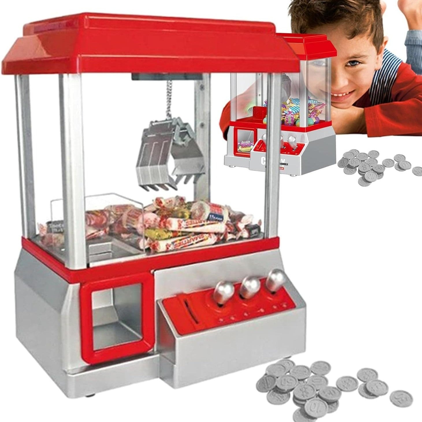 Miniature Candy Grabber with Manual Joystick Control, Retro Arcade Design, and Music & Sound Effects, Safe for Ages 3+
