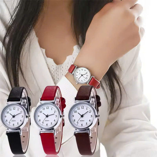 Minimalist Easy to Read Dial Leather Strap Quartz Watch – Classic Design with Time Adjustment Knob