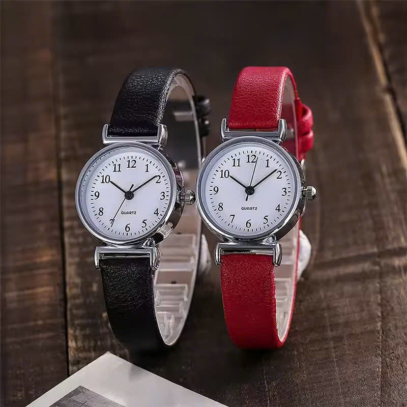 Minimalist Easy to Read Dial Leather Strap Quartz Watch – Classic Design with Time Adjustment Knob