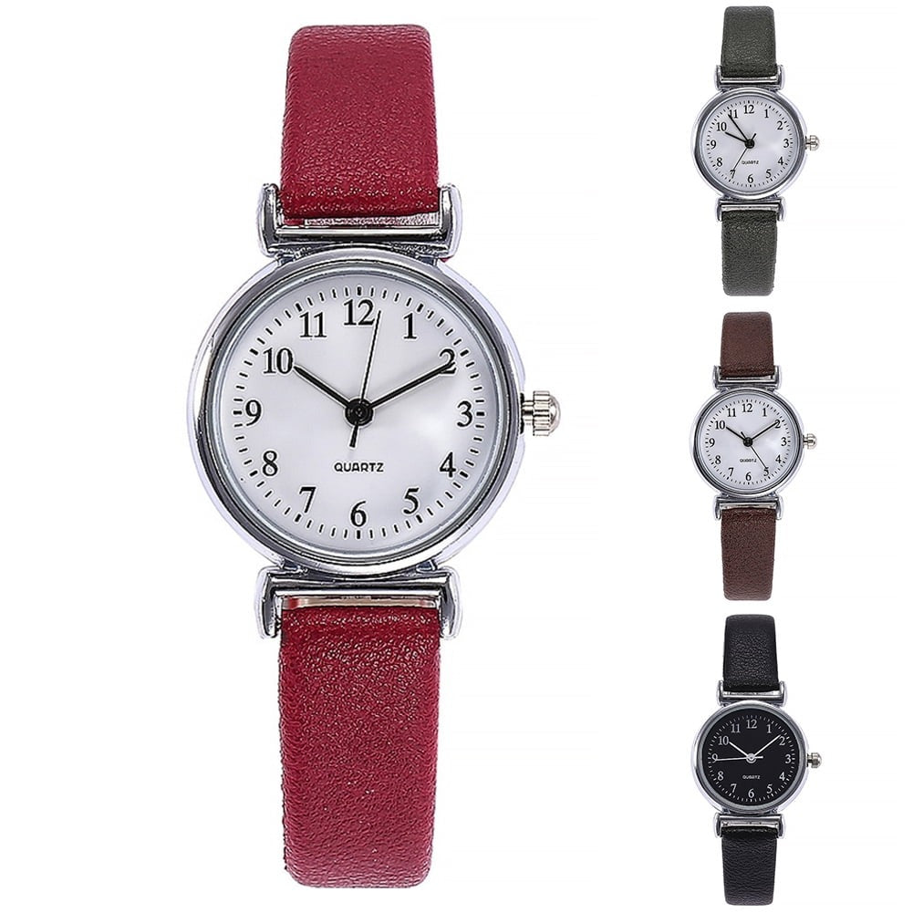 Minimalist Easy to Read Dial Leather Strap Quartz Watch – Classic Design with Time Adjustment Knob