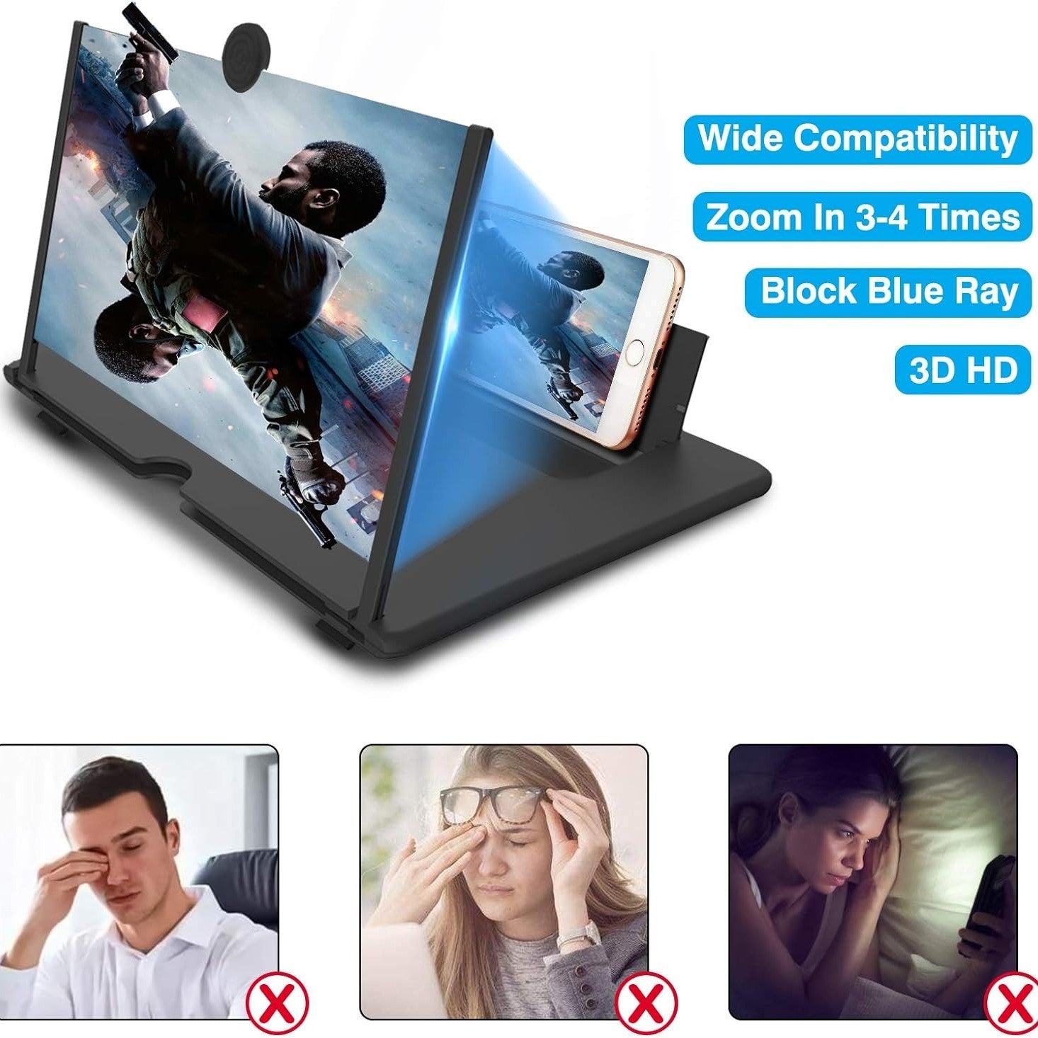 Mobile Phone Screen Magnifier - 3D Screen with HD Display, 3–4 Times Magnification