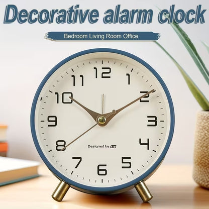 Modern Scandinavian Silent Table Clock With Analog Hands, Alarm & Time Adjustment, Smooth Silent Sweep, Night Light