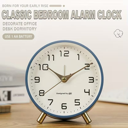 Modern Scandinavian Silent Table Clock With Analog Hands, Alarm & Time Adjustment, Smooth Silent Sweep, Night Light