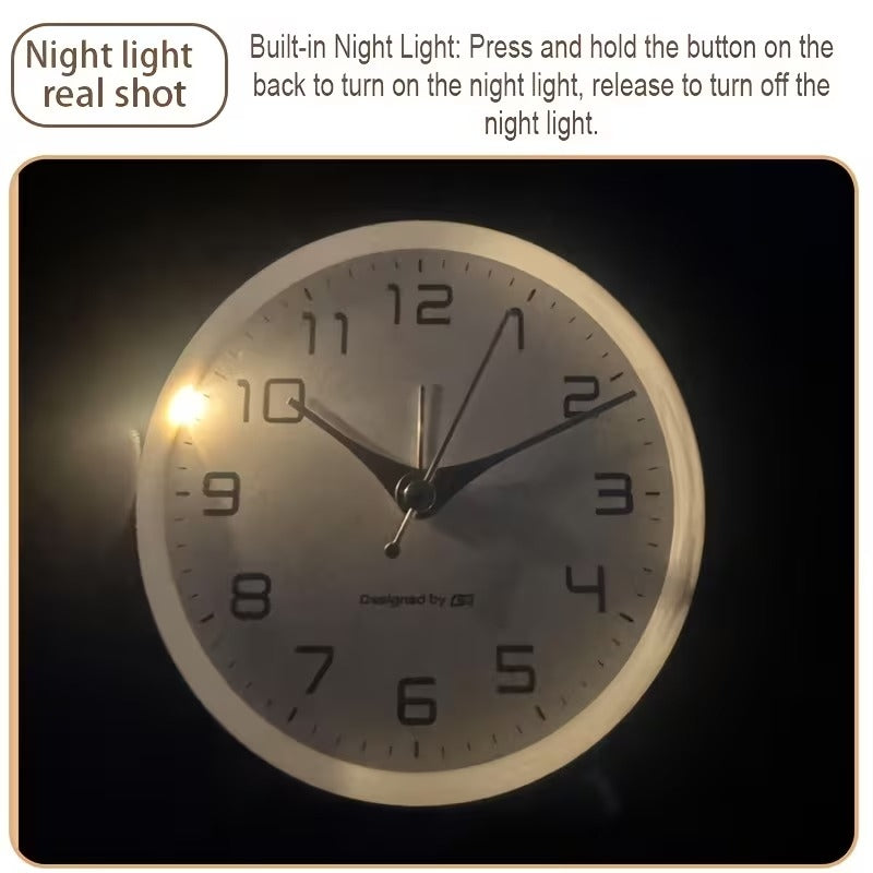 Modern Scandinavian Silent Table Clock With Analog Hands, Alarm & Time Adjustment, Smooth Silent Sweep, Night Light