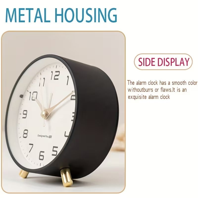 Modern Scandinavian Silent Table Clock With Analog Hands, Alarm & Time Adjustment, Smooth Silent Sweep, Night Light