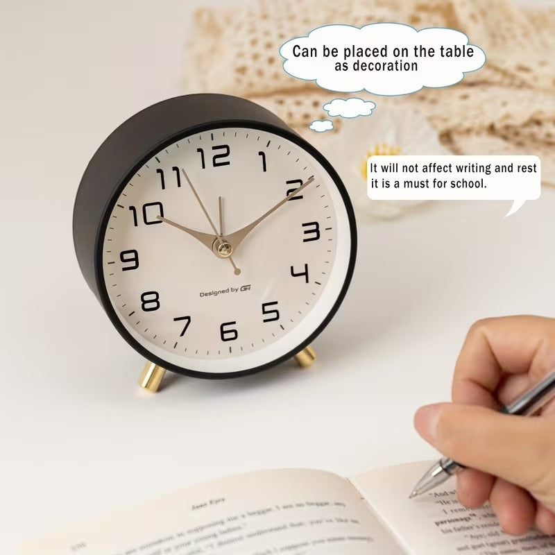Modern Scandinavian Silent Table Clock With Analog Hands, Alarm & Time Adjustment, Smooth Silent Sweep, Night Light