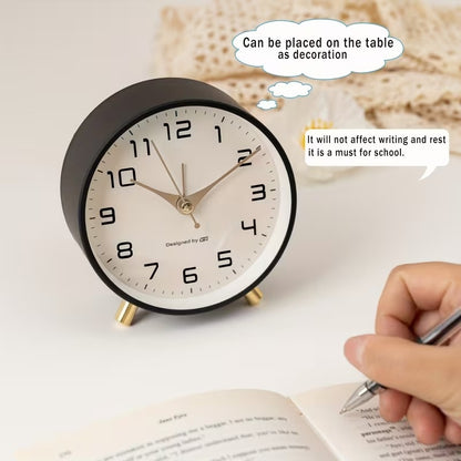 Modern Scandinavian Silent Table Clock With Analog Hands, Alarm & Time Adjustment, Smooth Silent Sweep, Night Light