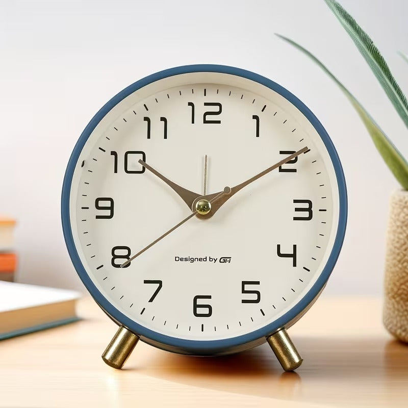 Modern Scandinavian Silent Table Clock With Analog Hands, Alarm & Time Adjustment, Smooth Silent Sweep, Night Light