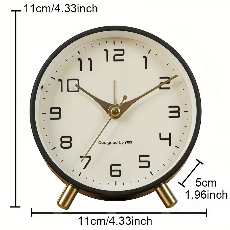 Modern Scandinavian Silent Table Clock With Analog Hands, Alarm & Time Adjustment, Smooth Silent Sweep, Night Light