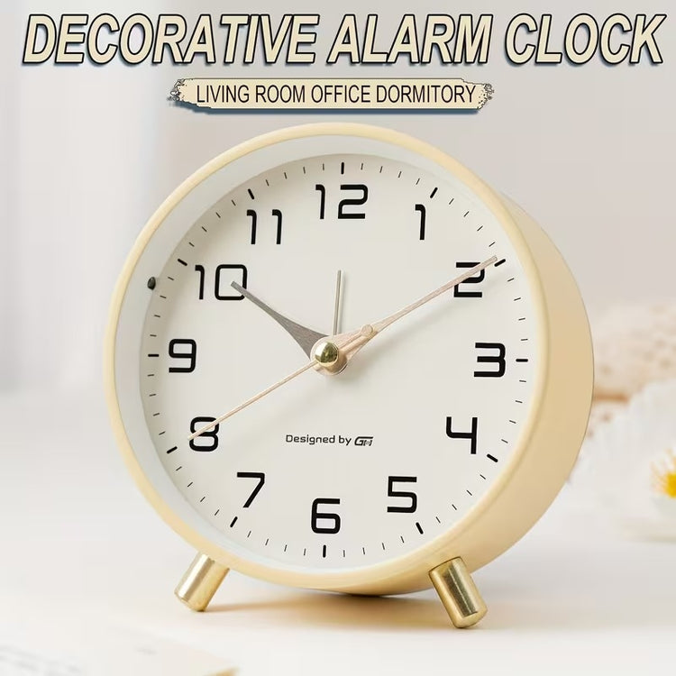 Modern Scandinavian Silent Table Clock With Analog Hands, Alarm & Time Adjustment, Smooth Silent Sweep, Night Light