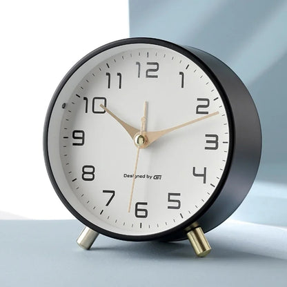 Modern Scandinavian Silent Table Clock With Analog Hands, Alarm & Time Adjustment, Smooth Silent Sweep, Night Light