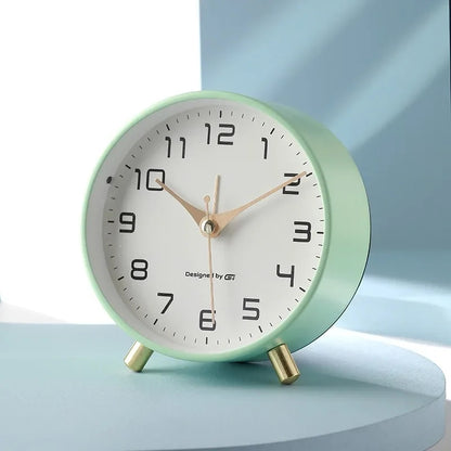 Modern Scandinavian Silent Table Clock With Analog Hands, Alarm & Time Adjustment, Smooth Silent Sweep, Night Light