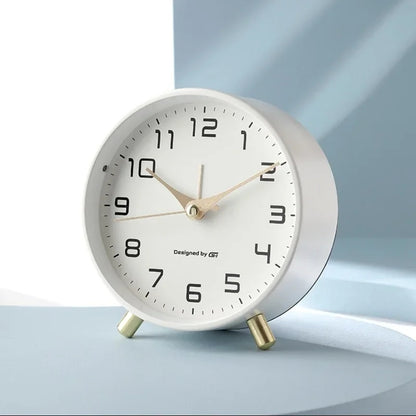 Modern Scandinavian Silent Table Clock With Analog Hands, Alarm & Time Adjustment, Smooth Silent Sweep, Night Light