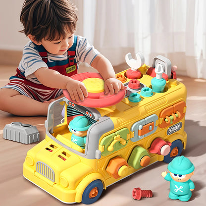 Montessori Activity Repair Bus Toy with Fine Motor Skills, Gear Matching & Creative Tool Play for Ages 1+