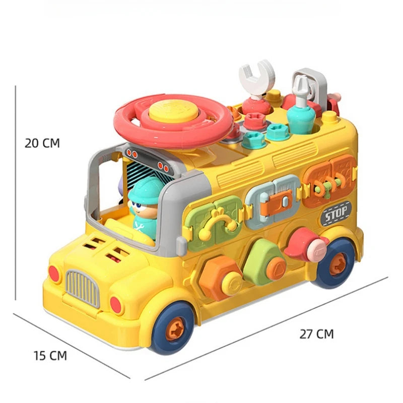 Montessori Activity Repair Bus Toy with Fine Motor Skills, Gear Matching & Creative Tool Play for Ages 1+