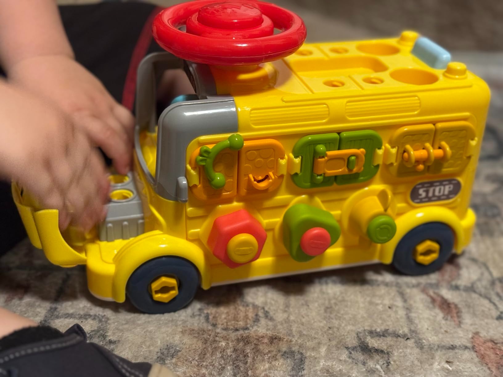 Montessori Activity Repair Bus Toy with Fine Motor Skills, Gear Matching & Creative Tool Play for Ages 1+