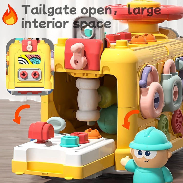 Montessori Activity Repair Bus Toy with Fine Motor Skills, Gear Matching & Creative Tool Play for Ages 1+