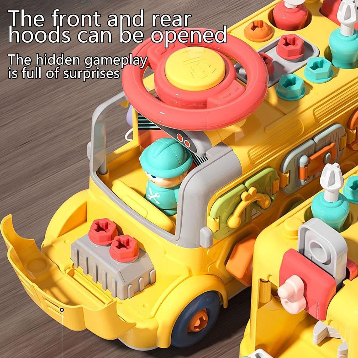 Montessori Activity Repair Bus Toy with Fine Motor Skills, Gear Matching & Creative Tool Play for Ages 1+