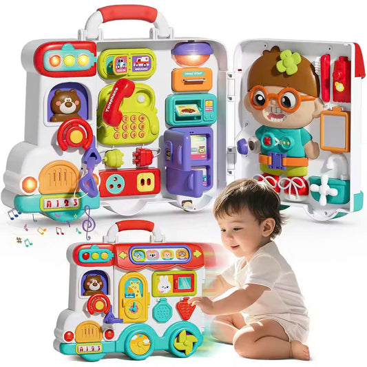 Montessori Busy Board Toy with Lights & Sounds, Foldable, Portable, Safe for Ages 1+