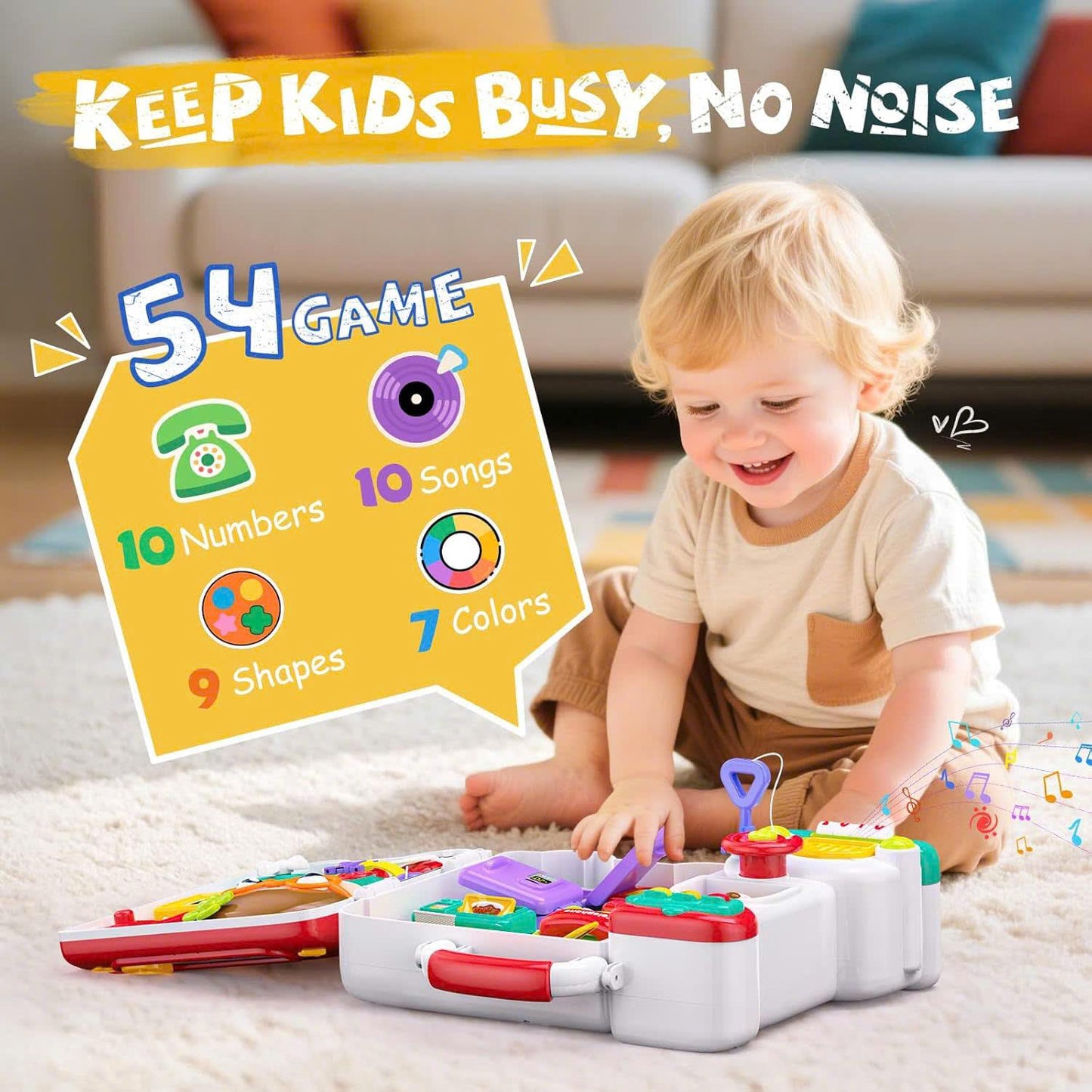 Montessori Busy Board Toy with Lights & Sounds, Foldable, Portable, Safe for Ages 1+