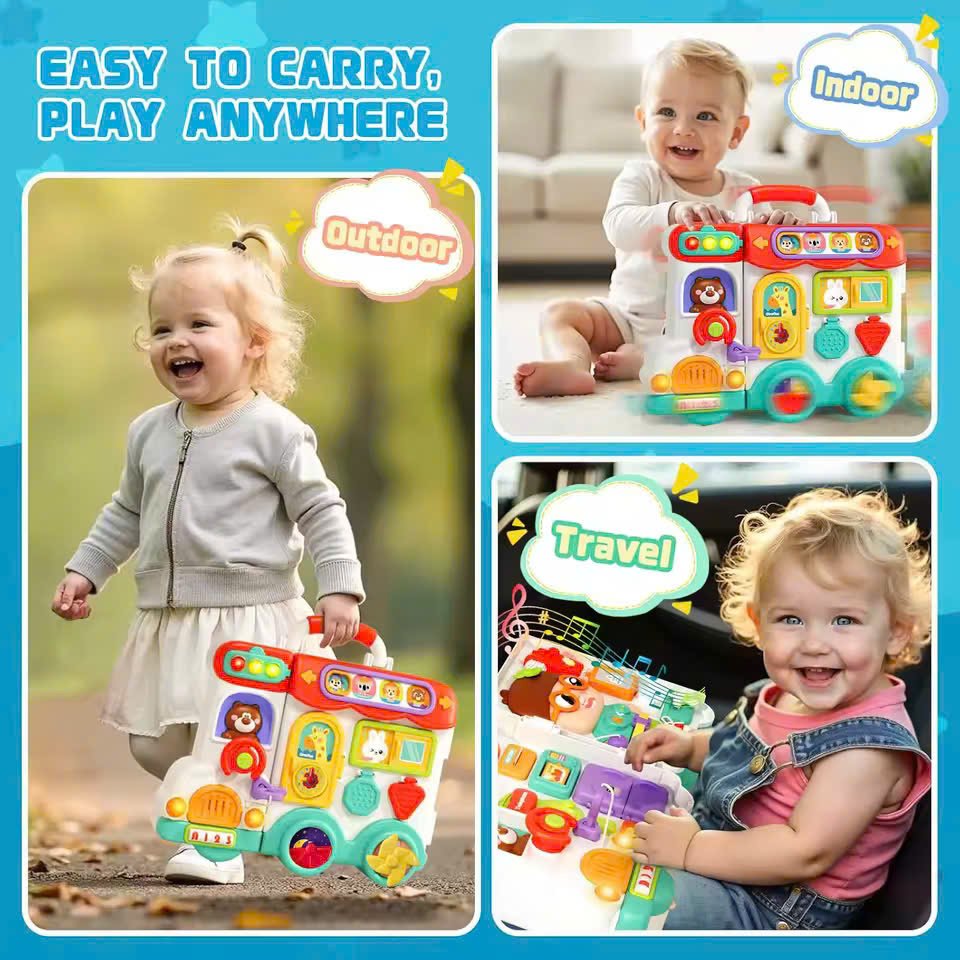 Montessori Busy Board Toy with Lights & Sounds, Foldable, Portable, Safe for Ages 1+