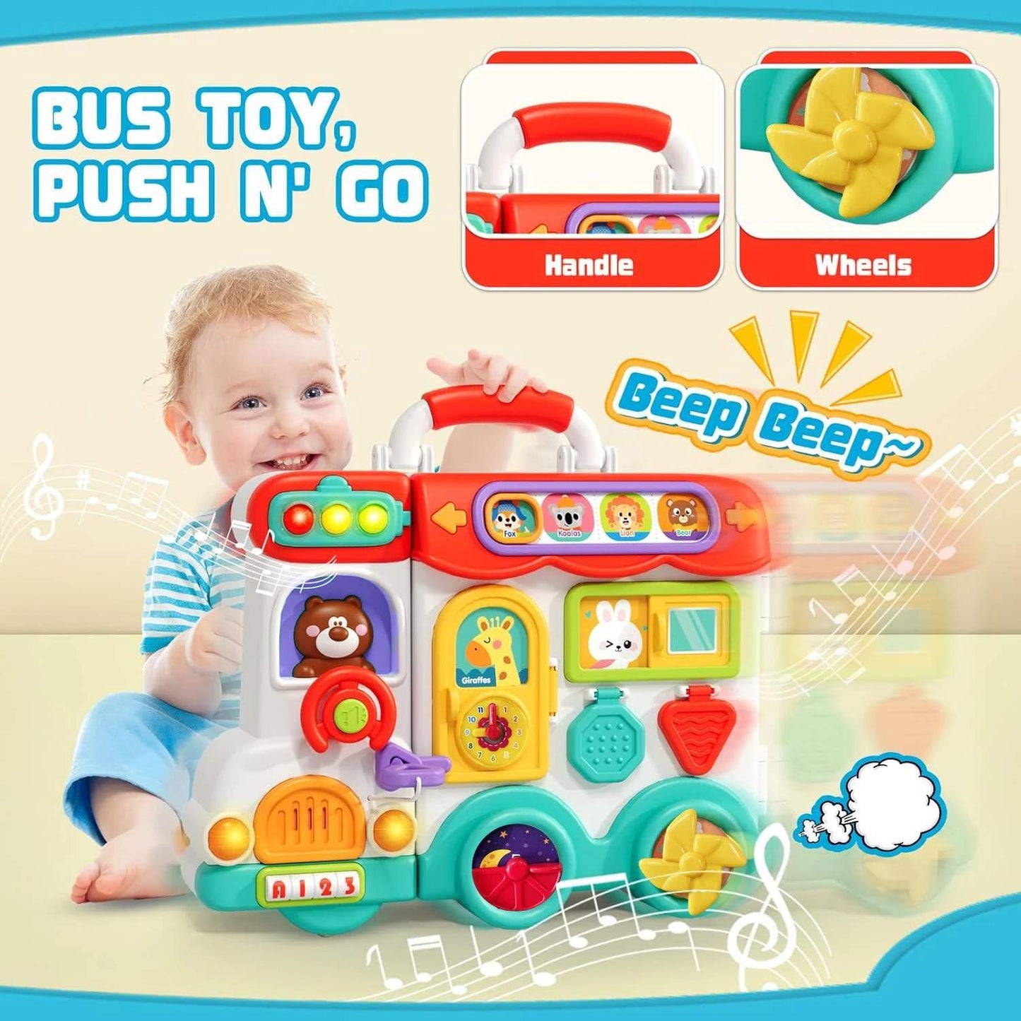 Montessori Busy Board Toy with Lights & Sounds, Foldable, Portable, Safe for Ages 1+