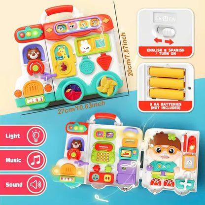 Montessori Busy Board Toy with Lights & Sounds, Foldable, Portable, Safe for Ages 1+