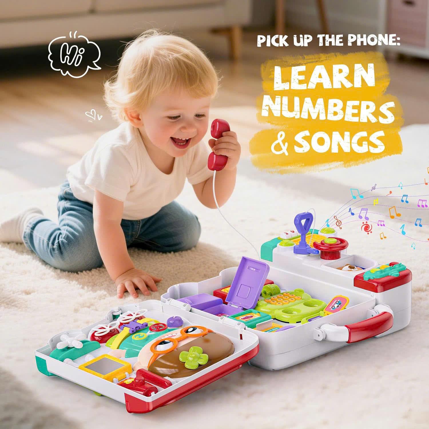 Montessori Busy Board Toy with Lights & Sounds, Foldable, Portable, Safe for Ages 1+