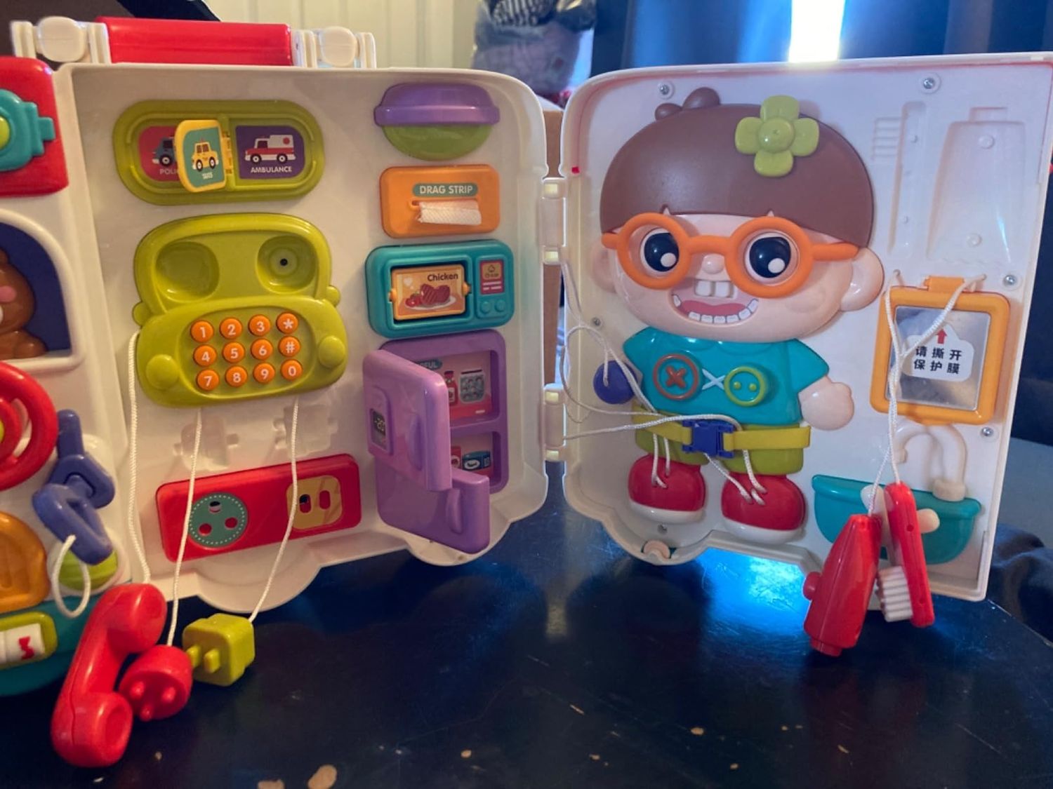 Montessori Busy Board Toy with Lights & Sounds, Foldable, Portable, Safe for Ages 1+