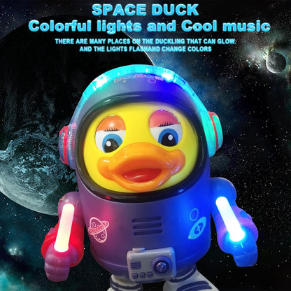 Montessori Electric Space Duck Music Toy with LED Lights, 2 Play Modes, Rotating and Dancing, Safe for Ages 6+ Months