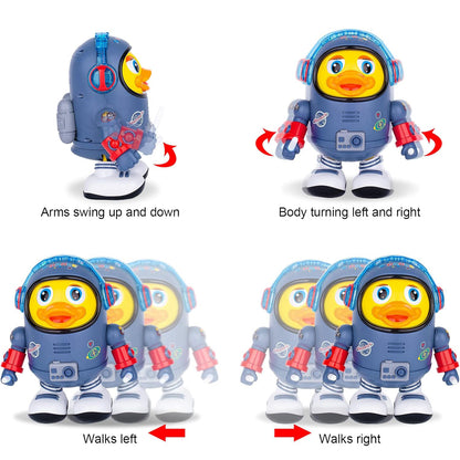 Montessori Electric Space Duck Music Toy with LED Lights, 2 Play Modes, Rotating and Dancing, Safe for Ages 6+ Months