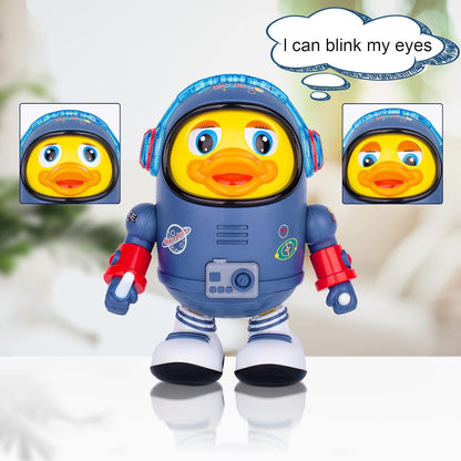 Montessori Electric Space Duck Music Toy with LED Lights, 2 Play Modes, Rotating and Dancing, Safe for Ages 6+ Months