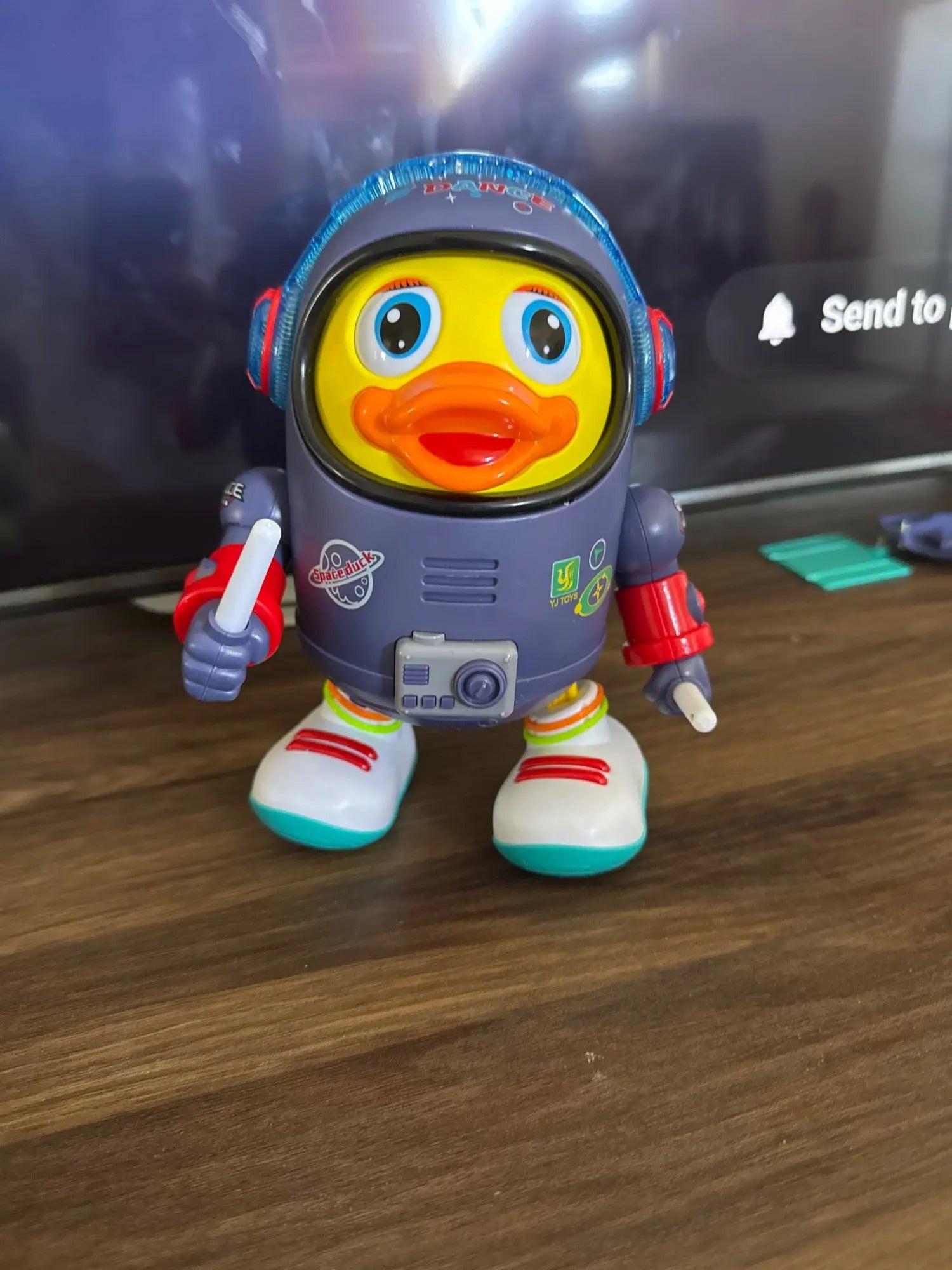 Montessori Electric Space Duck Music Toy with LED Lights, 2 Play Modes, Rotating and Dancing, Safe for Ages 6+ Months