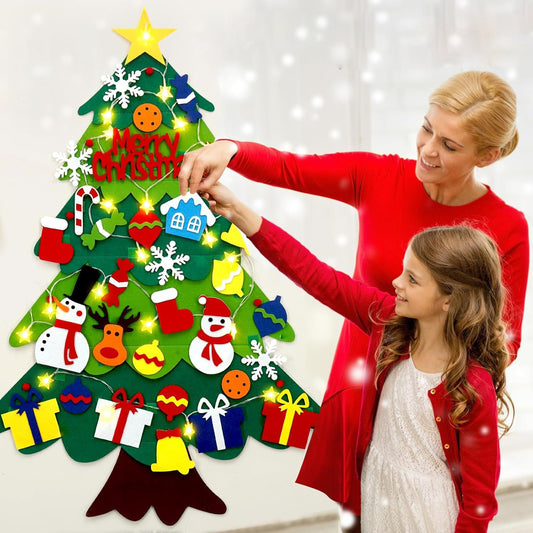 Montessori Felt Christmas Tree With String Lights, 30+ Ornaments, Wall Xmas Decor, Safe for 1+