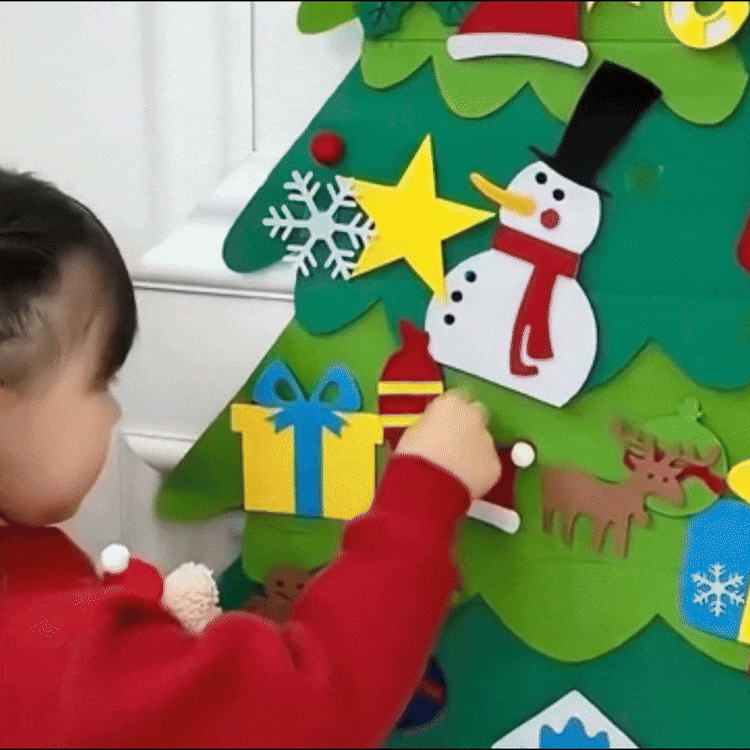 Montessori Felt Christmas Tree With String Lights, 30+ Ornaments, Wall Xmas Decor, Safe for 1+