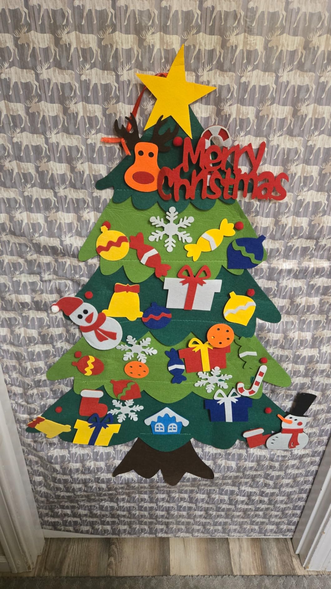 Montessori Felt Christmas Tree With String Lights, 30+ Ornaments, Wall Xmas Decor, Safe for 1+