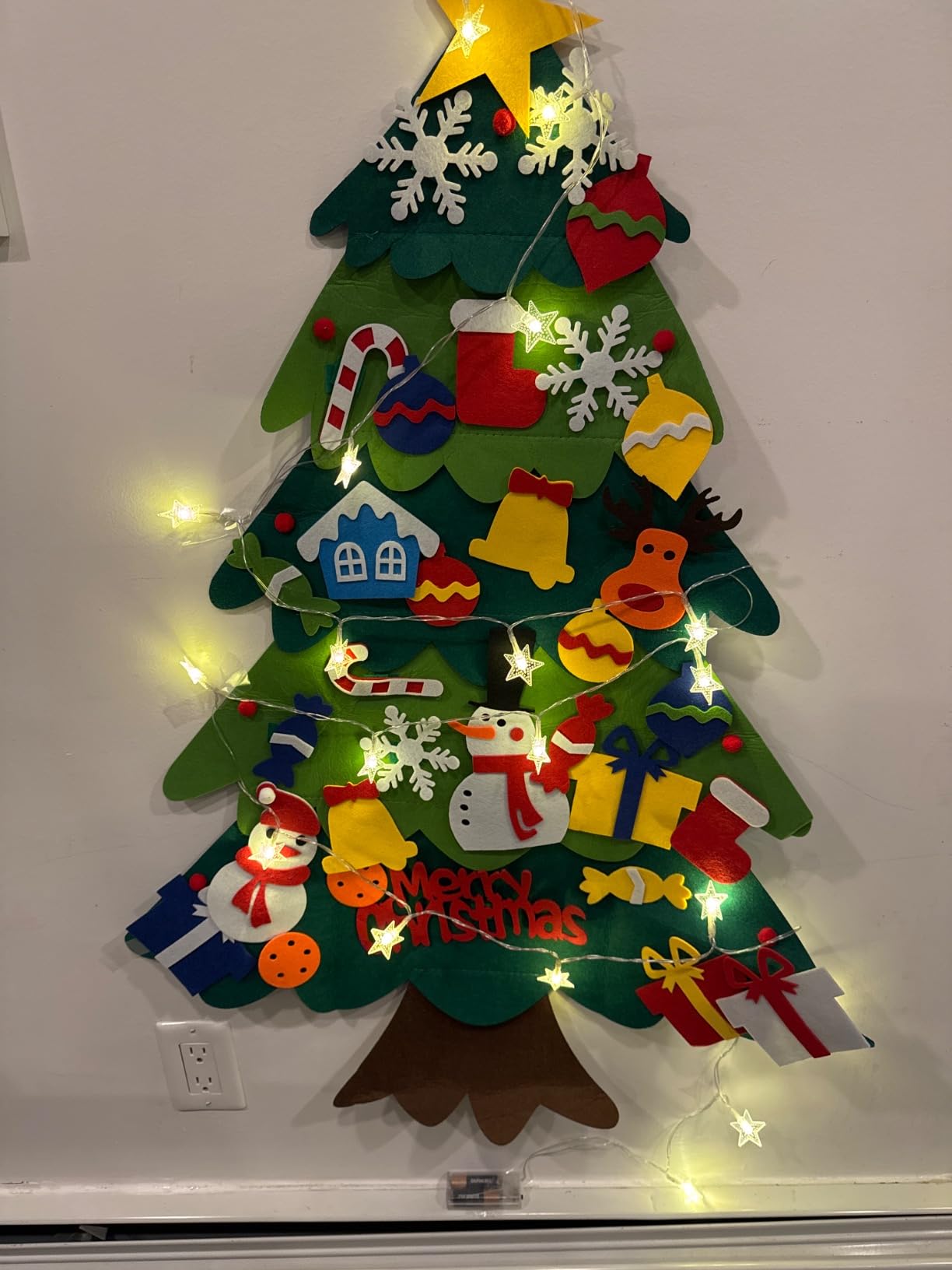 Montessori Felt Christmas Tree With String Lights, 30+ Ornaments, Wall Xmas Decor, Safe for 1+