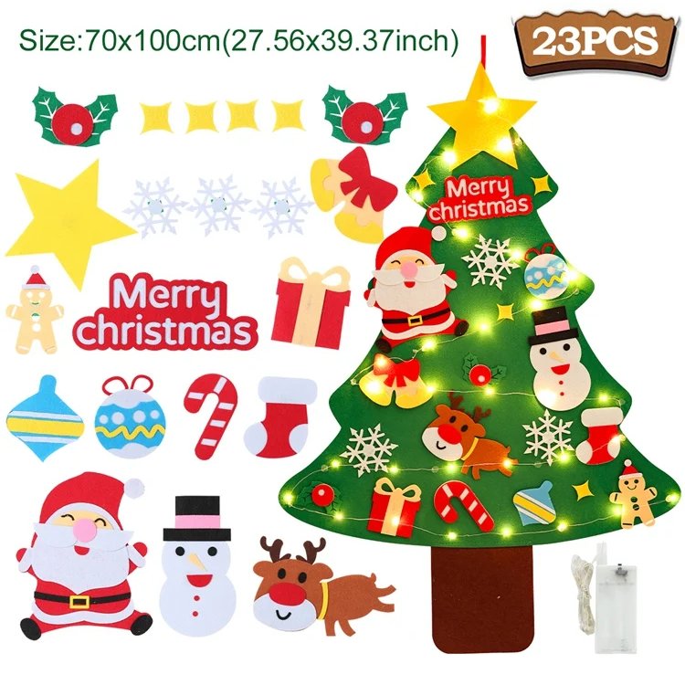 Montessori Felt Christmas Tree With String Lights, 30+ Ornaments, Wall Xmas Decor, Safe for 1+