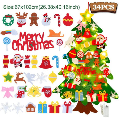 Montessori Felt Christmas Tree With String Lights, 30+ Ornaments, Wall Xmas Decor, Safe for 1+