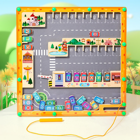 Montessori Magnetic Alphabet Maze Letter, Parking Lot Puzzles Game, Education Toy, Safe for Ages 2+