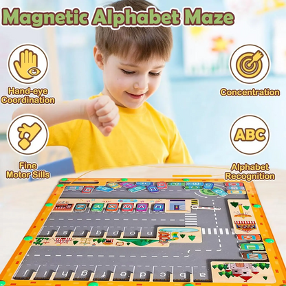 Montessori Magnetic Alphabet Maze Letter, Parking Lot Puzzles Game, Education Toy, Safe for Ages 2+