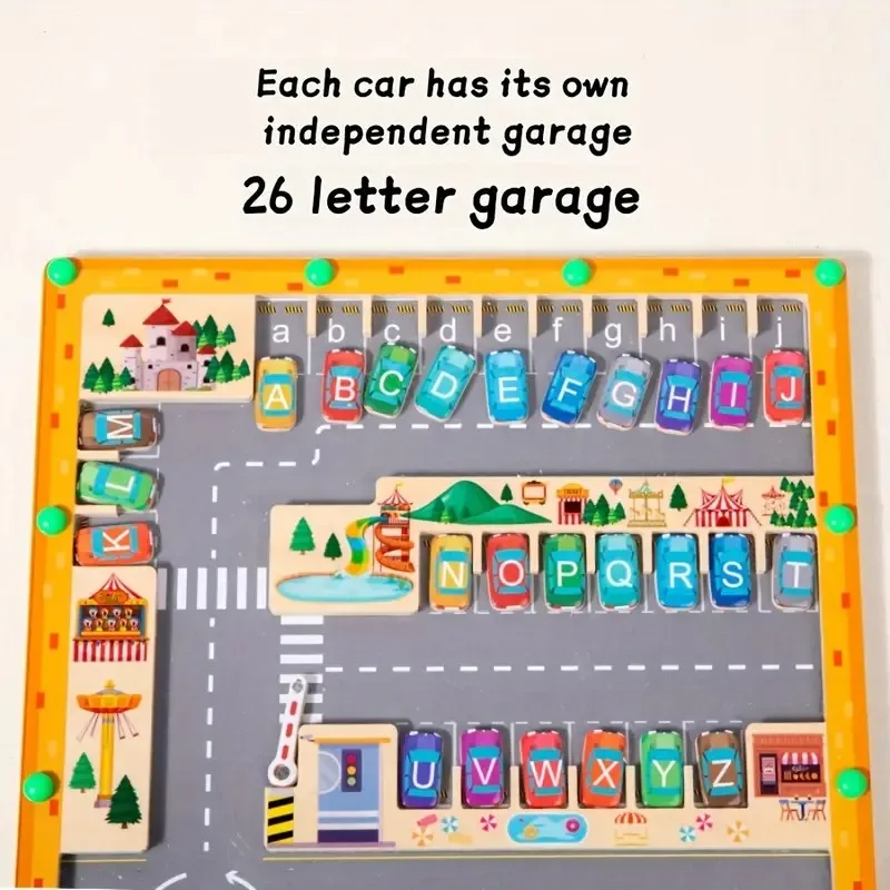 Montessori Magnetic Alphabet Maze Letter, Parking Lot Puzzles Game, Education Toy, Safe for Ages 2+