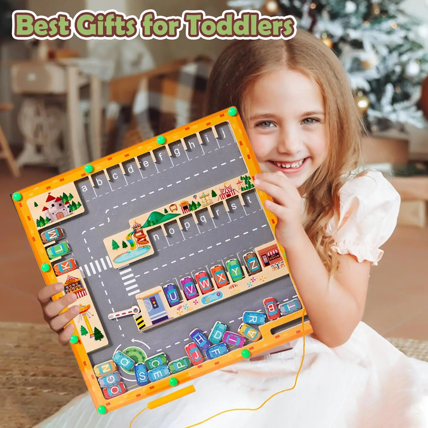 Montessori Magnetic Alphabet Maze Letter, Parking Lot Puzzles Game, Education Toy, Safe for Ages 2+