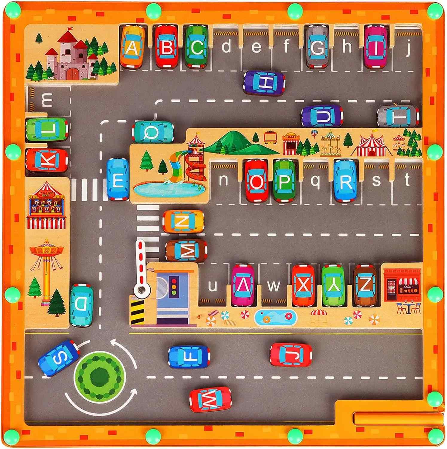 Montessori Magnetic Alphabet Maze Letter, Parking Lot Puzzles Game, Education Toy, Safe for Ages 2+