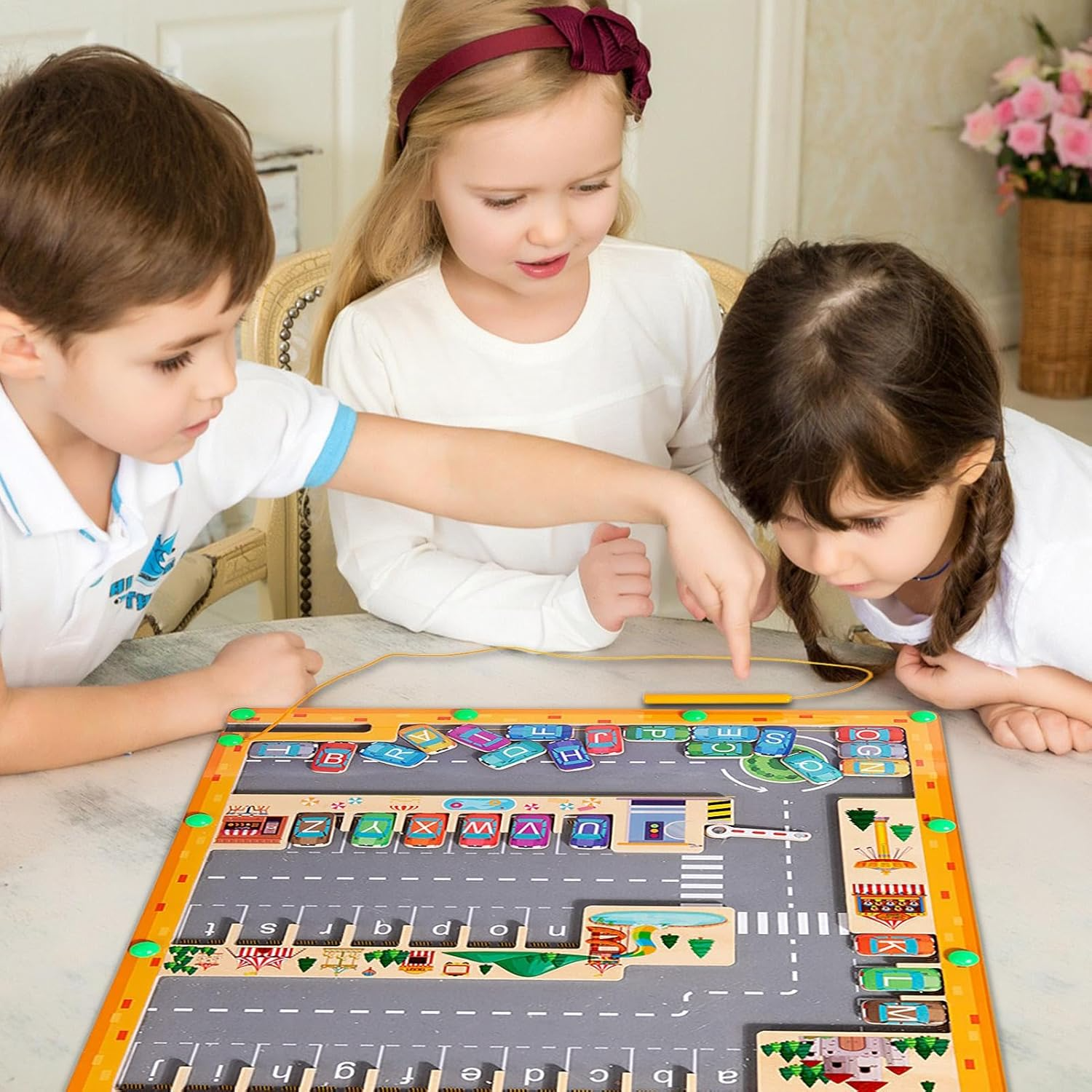 Montessori Magnetic Alphabet Maze Letter, Parking Lot Puzzles Game, Education Toy, Safe for Ages 2+
