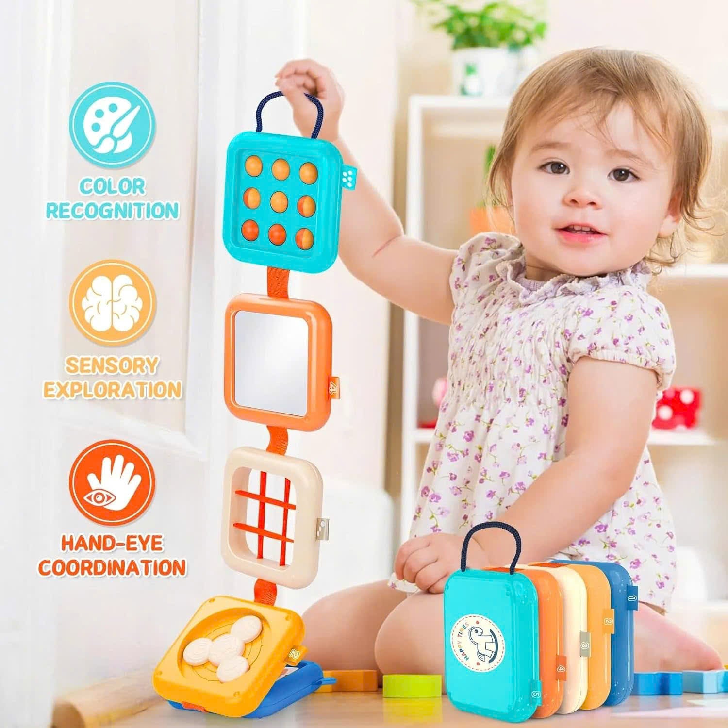 Montessori Sensory Busy Cube Toy with Fine Motor Skill Support, Foldable and Portable, Safe for Ages 1+
