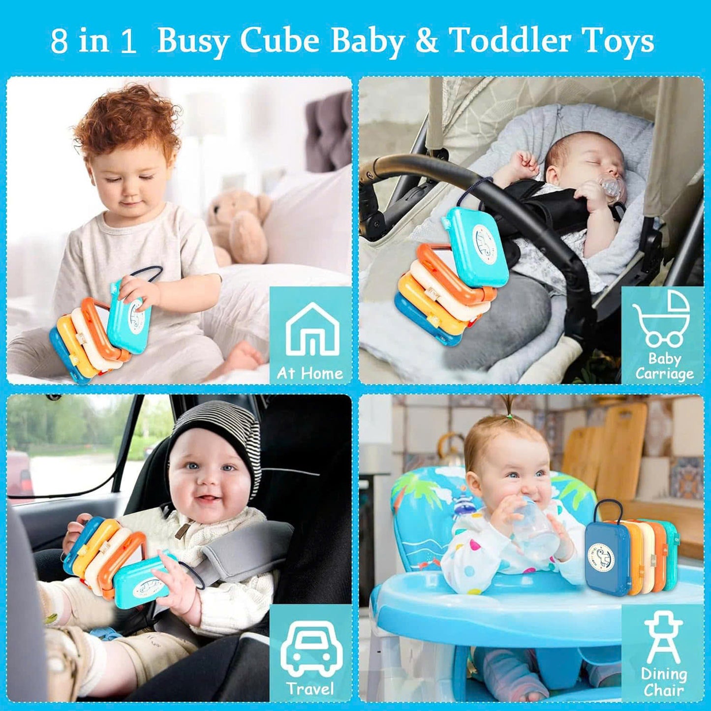 Montessori Sensory Busy Cube Toy with Fine Motor Skill Support, Foldable and Portable, Safe for Ages 1+