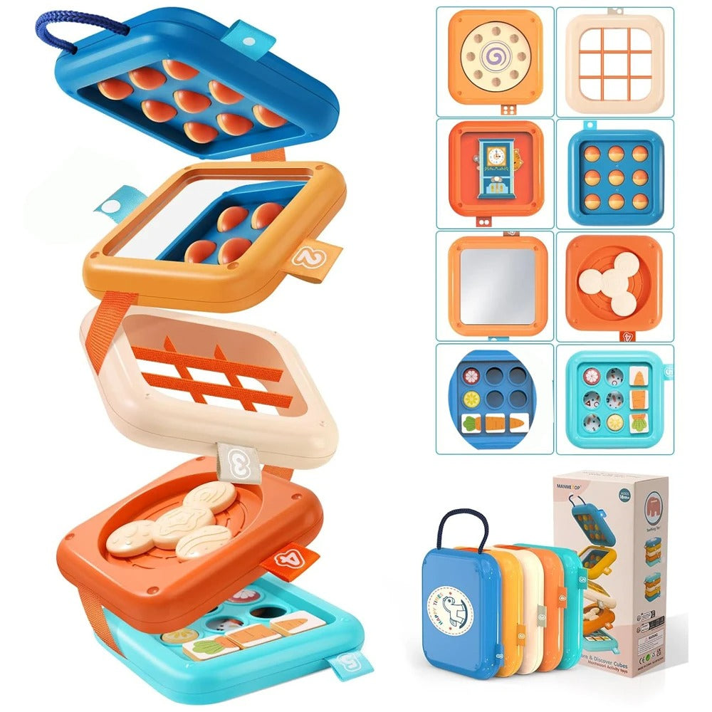 Montessori Sensory Busy Cube Toy with Fine Motor Skill Support, Foldable and Portable, Safe for Ages 1+